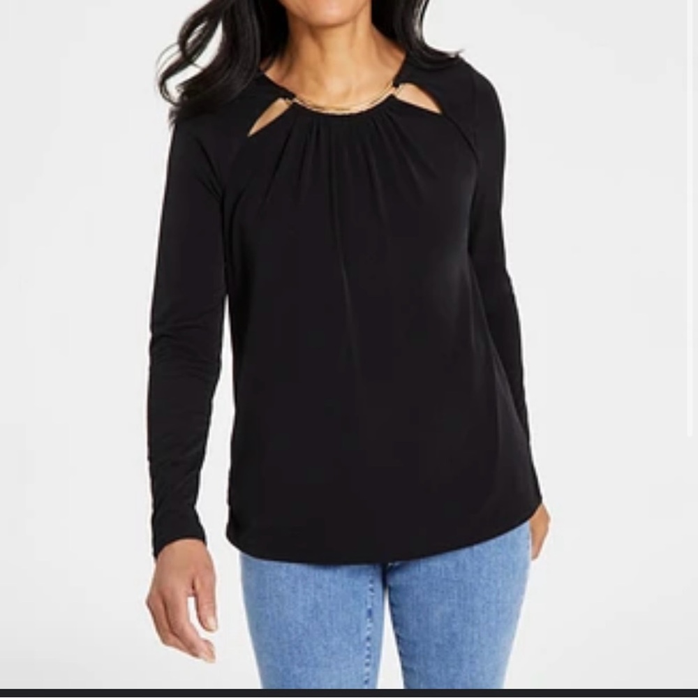 I.N.C Women HARDWARE CUTOUT LONG SLEEVE TOP Small